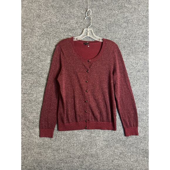 Talbots Womens Cardigan Sweater Sz Large Red Metallic Button Up Holiday Classic - Picture 1 of 7